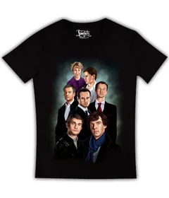 Прикольные футболки: Шерлок - все персонажи на черной